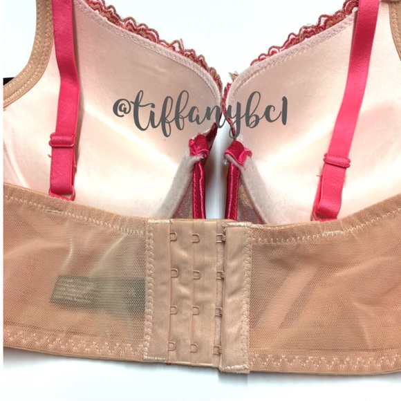 Pink Two Toned Long Line Floral Lace Push Up Bra - Picture 6 of 9